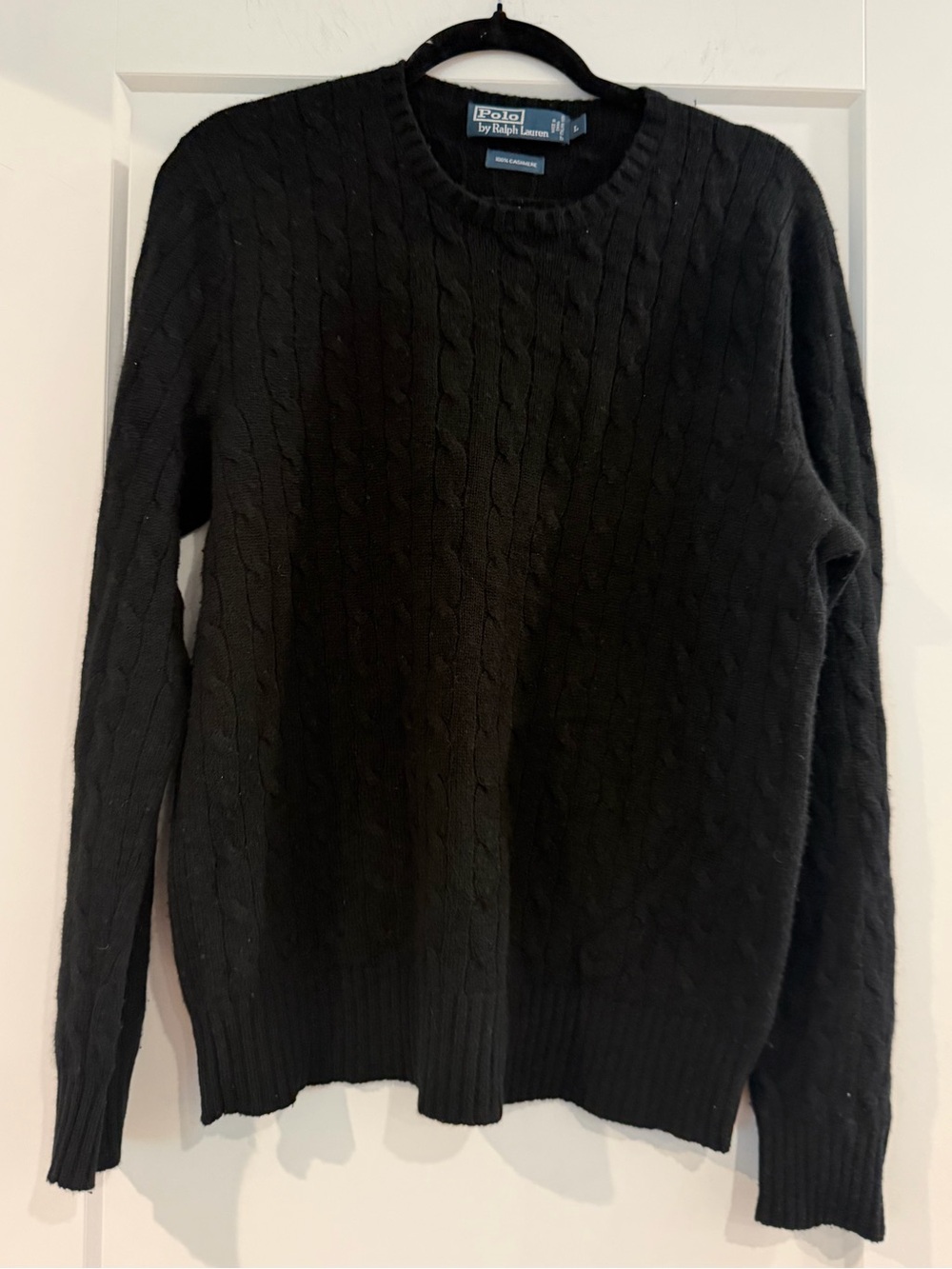 Ralph Lauren Men’s Black Cashmere Cable-Knit Crewneck Sweater